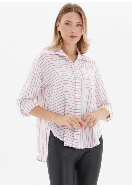 Gömlek Yaka Çizgili Mor Kadın Bluz 24KSL8947 fiyatları