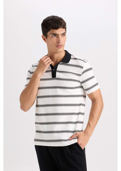 Slim Fit Dar Kesim Polo Yaka Çizgili Kısa Kollu Tişört D4720AX24SM modelleri