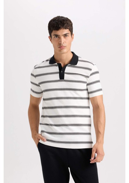 Slim Fit Dar Kesim Polo Yaka Çizgili Kısa Kollu Tişört D4720AX24SM fırsatları