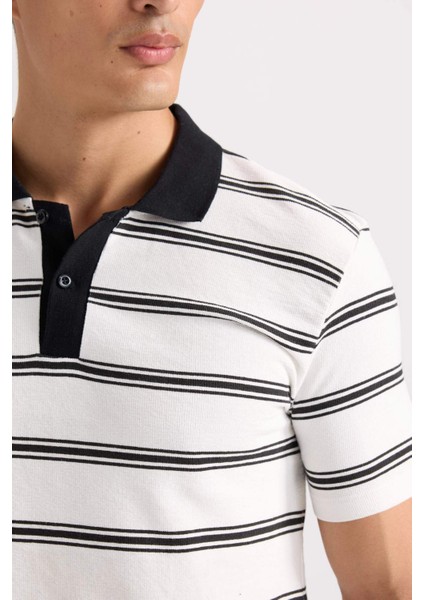 Slim Fit Dar Kesim Polo Yaka Çizgili Kısa Kollu Tişört D4720AX24SM indirimleri