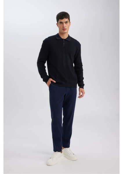 Lacivert Standart Fit Polo Yaka Düğmeli Triko Kazak D1959AX24AU fiyatları