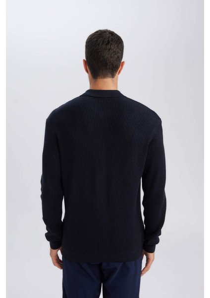 Lacivert Standart Fit Polo Yaka Düğmeli Triko Kazak D1959AX24AU indirimleri