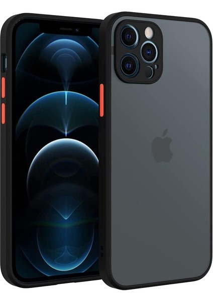 14 Pro 6.1 Inç Yan Tuşları Renkli Kamera Korumalı Transparan Tpu Kılıf (Siyah)