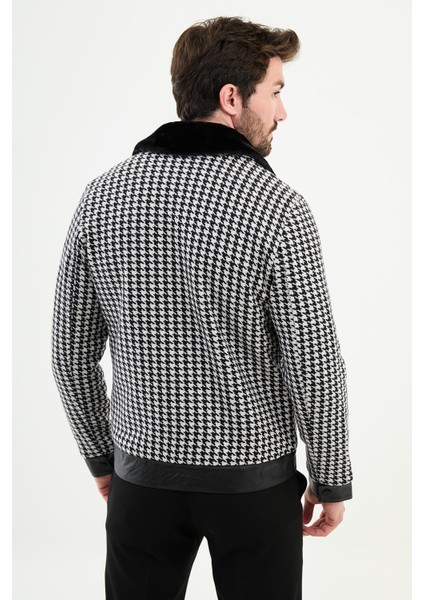 Desenli Siyah Slim Fit Kürklü Yaka Erkek Mont fırsatları