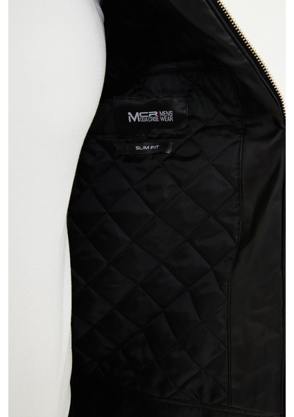 Desenli Siyah Slim Fit Kürklü Yaka Erkek Mont indirimleri