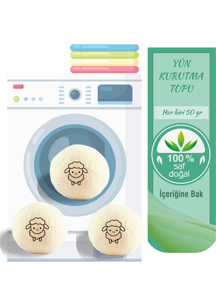 Her Biri 50 gr Yün Kurutma Topu 3'lü (Kesesi ile Birlikte)