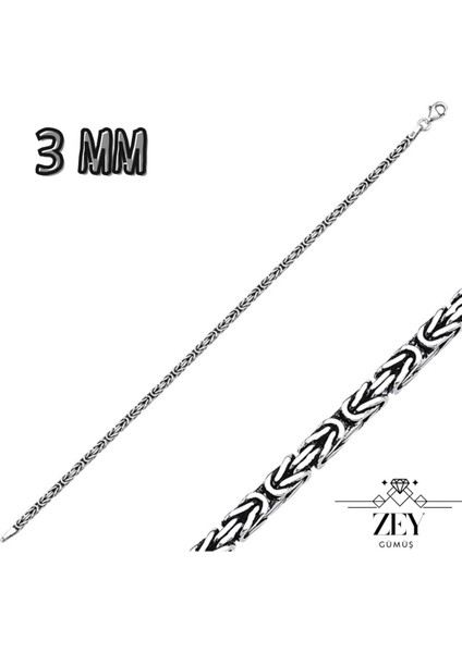 3 mm Kare Kral 925 Ayar Erkek Zincir Bileklik