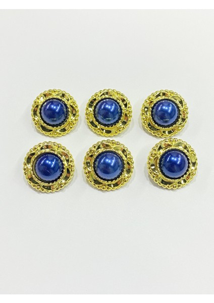 Vintage Serisi Düğme Seti 2 cm 6 Lı Set (Gold -Lacivert )