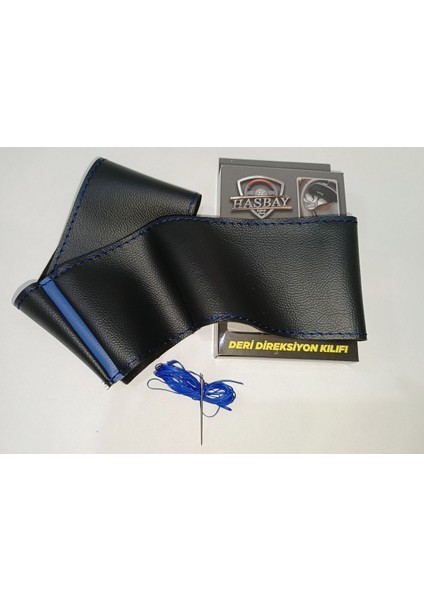 Dikişli Deri Direksiyon Kılıfı Damarlı Deri Mavi Yüzük Mavi Dikiş modelleri