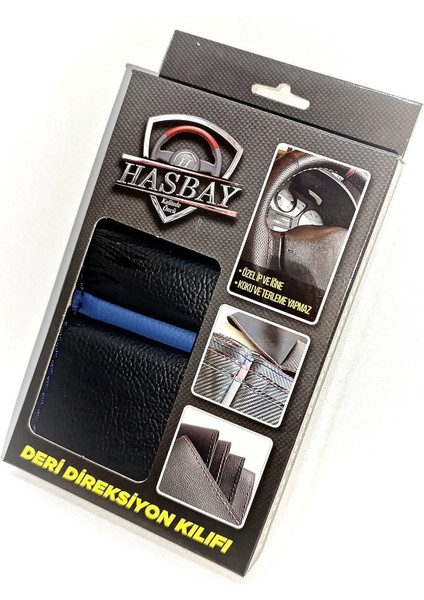 Dikişli Deri Direksiyon Kılıfı Damarlı Deri Mavi Yüzük Mavi Dikiş fırsatları