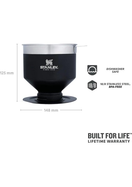 Klasik Brew Pour Over Paslanmaz Çelik Kahve Demleyici Siyah