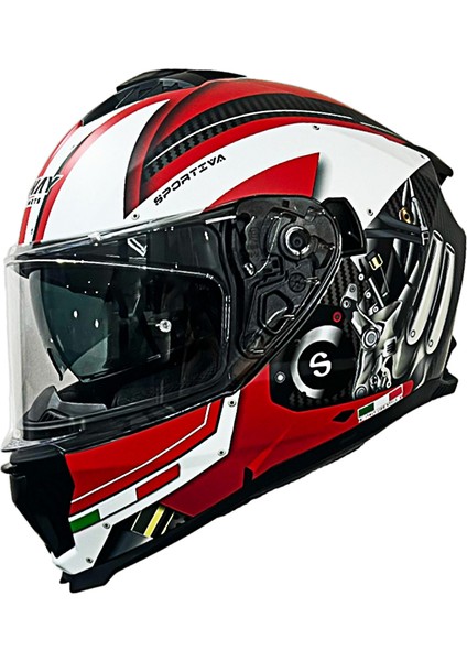 Kapalı Kask Sw 865 Engine Beyaz Kırmızı
