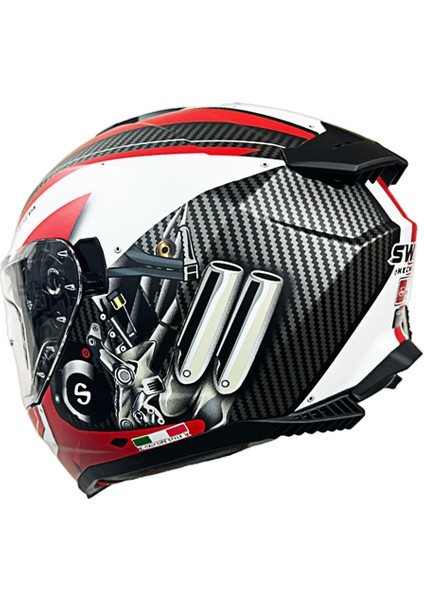 Kapalı Kask Sw 865 Engine Beyaz Kırmızı