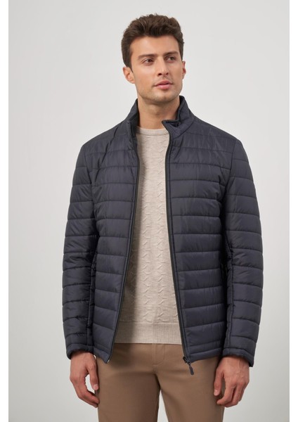 Koyu Lacivert Kapitone Hakim Yaka Düz Yırtmaçsız Tam Astar Slim Fit Classic Mont 1007245155 indirimleri