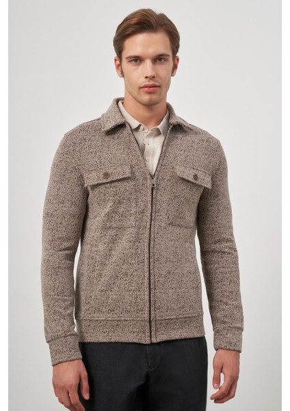 Taba Örme Bebe Yaka Kendinden Desenli Yırtmaçsız Astarsız Slim Fit Classic Mont 1007245156