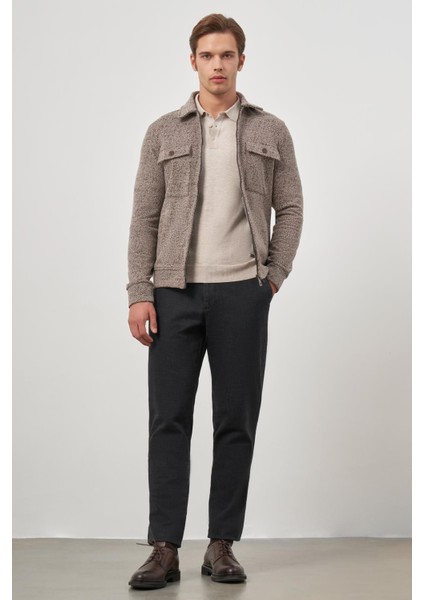 Taba Örme Bebe Yaka Kendinden Desenli Yırtmaçsız Astarsız Slim Fit Classic Mont 1007245156