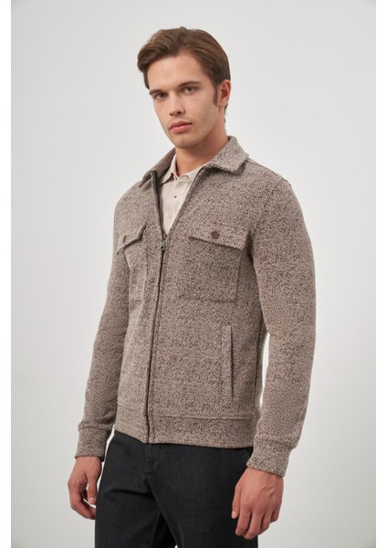 Taba Örme Bebe Yaka Kendinden Desenli Yırtmaçsız Astarsız Slim Fit Classic Mont 1007245156