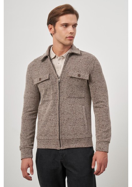Taba Örme Bebe Yaka Kendinden Desenli Yırtmaçsız Astarsız Slim Fit Classic Mont 1007245156