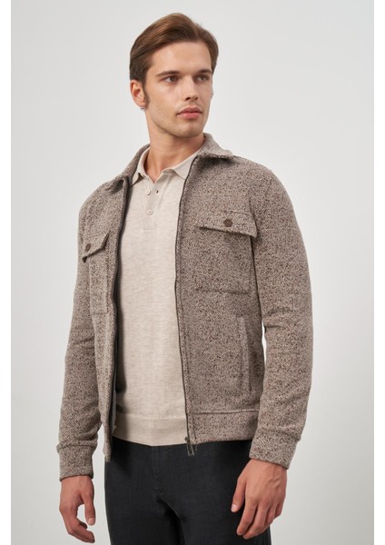 Taba Örme Bebe Yaka Kendinden Desenli Yırtmaçsız Astarsız Slim Fit Classic Mont 1007245156