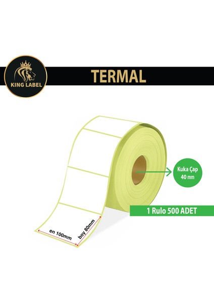 King Label Termal Barkod Etiketi 80X100MM 1 Rulo 500 Sarım