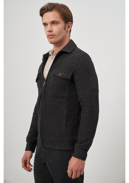 Siyah Örme Bebe Yaka Kendinden Desenli Yırtmaçsız Astarsız Slim Fit Classic Mont 1007245156 modelleri