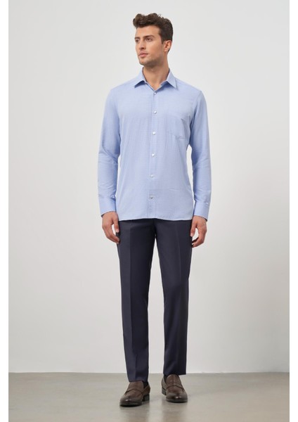 Mavi Uzun Kol Kendinden Desenli Armürlü 041 Sert Yaka Classic Comfort Fit Gömlek 1004245157 fiyatları