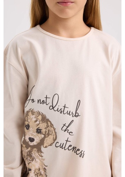 Kız Çocuk Pijama Takımı Köpek Baskılı Uzun Kollu Üst Uzun Alt D8195A8NS
