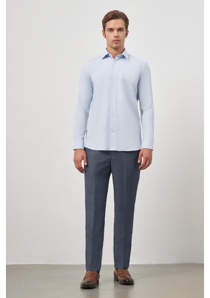 Koyu Mavi Uzun Kol Kendinden Desenli Armürlü 041 Sert Yaka Classic Comfort Fit Gömlek 1004245154 fiyatları