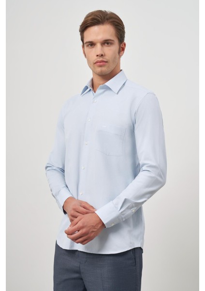 Koyu Mavi Uzun Kol Kendinden Desenli Armürlü 041 Sert Yaka Classic Comfort Fit Gömlek 1004245154 modelleri