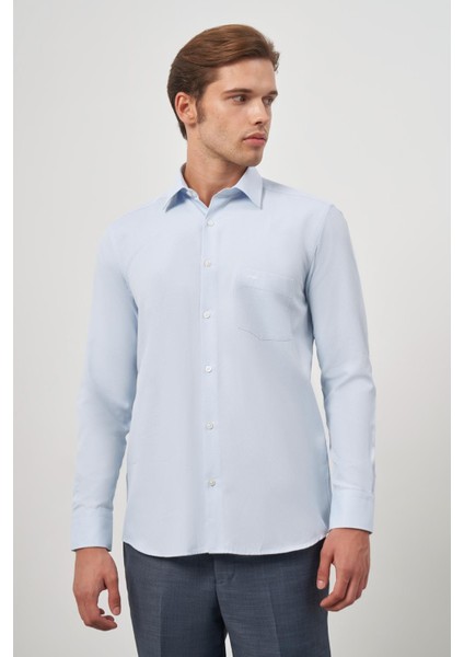 Koyu Mavi Uzun Kol Kendinden Desenli Armürlü 041 Sert Yaka Classic Comfort Fit Gömlek 1004245154 fırsatları