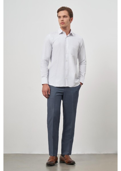 Beyaz Uzun Kol Kareli Desen Bez Ayağı Sert Yaka Cepli Pamuklu Classic Comfort Fit Gömlek 1004245163 fiyatları