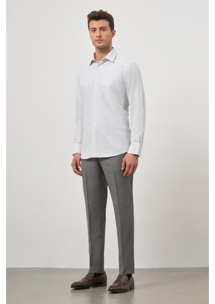 Beyaz Uzun Kol Kareli Desen Bez Ayağı Sert Yaka Cepli Pamuklu Classic Comfort Fit Gömlek 1004245159 fiyatları