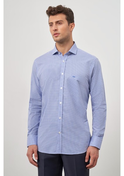 Saks Uzun Kol Kareli Desen Yarım İtalyan Cepli Classic Comfort Fit Gömlek 1004245188