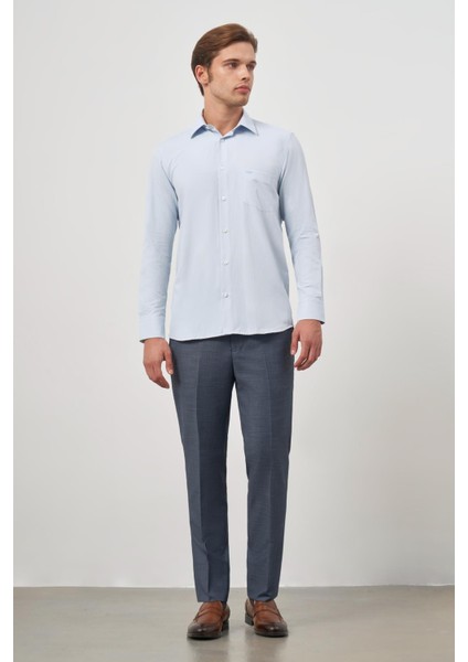 Koyu Mavi Uzun Kol Kendinden Desenli Armürlü 041 Sert Yaka Classic Comfort Fit Gömlek 1004245157 fiyatları