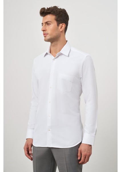 Beyaz Uzun Kol Kendinden Desenli Armürlü 041 Sert Yaka Classic Comfort Fit Gömlek 1004245154 modelleri