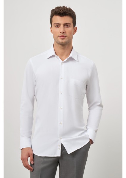Beyaz Uzun Kol Kendinden Desenli Armürlü 041 Sert Yaka Classic Comfort Fit Gömlek 1004245154 indirimleri
