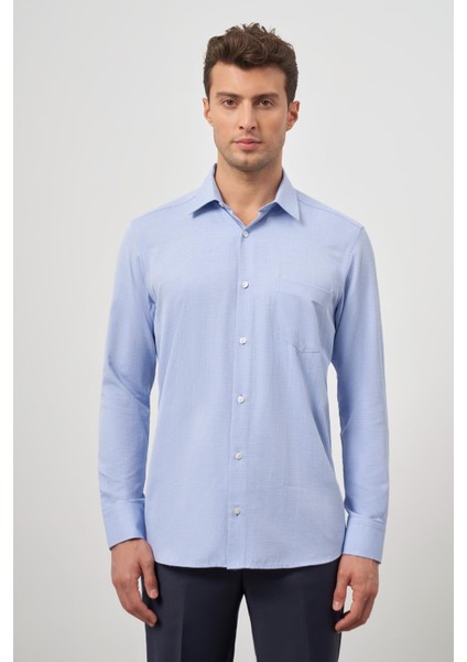 Mavi Uzun Kol Kendinden Desenli Armürlü 041 Sert Yaka Classic Comfort Fit Gömlek 1004245157 modelleri