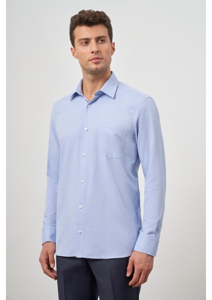Mavi Uzun Kol Kendinden Desenli Armürlü 041 Sert Yaka Classic Comfort Fit Gömlek 1004245157 fırsatları