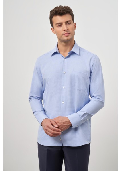 Mavi Uzun Kol Kendinden Desenli Armürlü 041 Sert Yaka Classic Comfort Fit Gömlek 1004245157 indirimleri