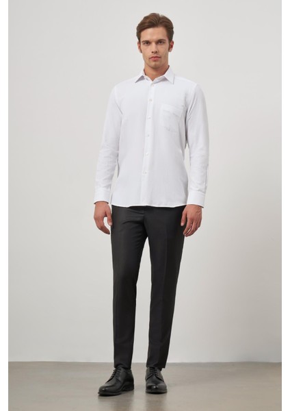 Beyaz Uzun Kol Kendinden Desenli Armürlü 041 Sert Yaka Classic Comfort Fit Gömlek 1004245157 fiyatları