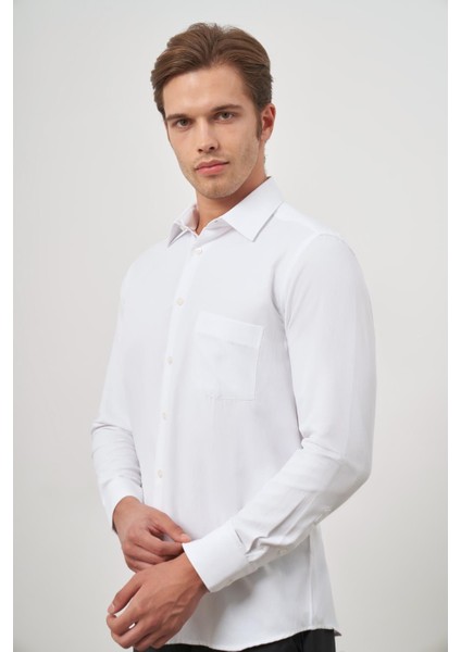 Beyaz Uzun Kol Kendinden Desenli Armürlü 041 Sert Yaka Classic Comfort Fit Gömlek 1004245157 modelleri