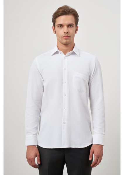 Beyaz Uzun Kol Kendinden Desenli Armürlü 041 Sert Yaka Classic Comfort Fit Gömlek 1004245157 indirimleri