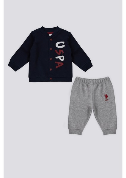 Lacivert Çıtçıtlı Uspa Baskı Bebek 2'li Takım