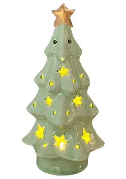 Noel Hediyesi Seramik Işık Verici Noel Ağacı Gece Lambası Sevimli Seramik Yıldız Noel Ağacı Gece Lambası Dekoratif Süsler (Yurt Dışından)