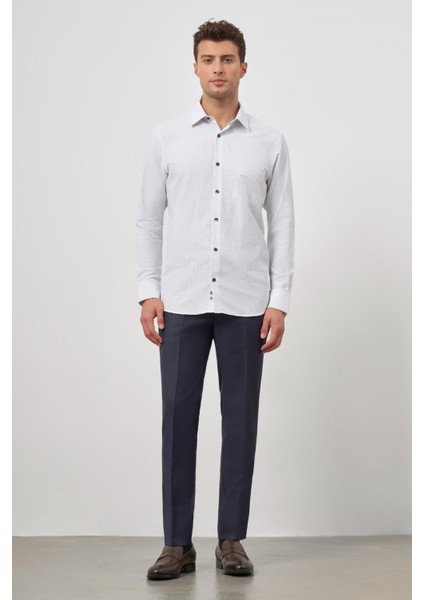Beyaz Uzun Kol Kareli Desen Bez Ayağı Sert Yaka Cepli Pamuklu Classic Comfort Fit Gömlek 1004245158 fiyatları