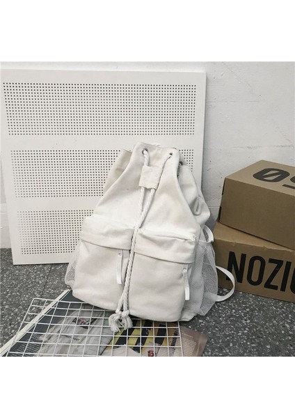Lise Öğrencisi Retro Büzme Ipli Kanvas Gündelik Çok Yönlü Büyük Kapasiteli Sırt Çantası (Yurt Dışından)