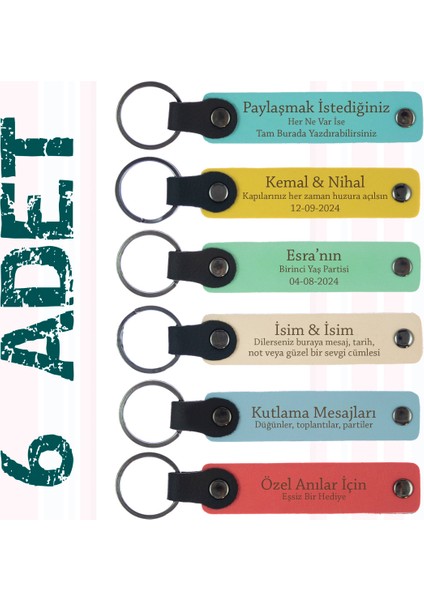 Yeni Evlenen Çiftler Için Hediyelik Hatıra Anahtarlığı Isme Özel, 6' Lı, Tüm Tören ve Kutlamalar