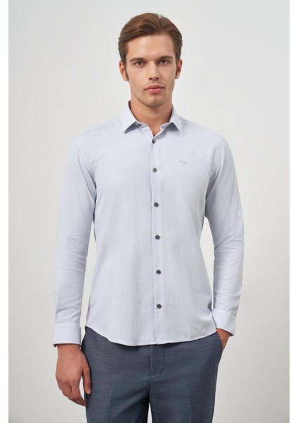 Gri Uzun Kol Kendinden Desenli Armürlü 032 Sert Yaka Classic Slim Fit Gömlek 1004245151 indirimleri