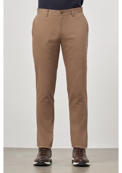 Koyu Bej Pamuklu Yandan Cepli Casual Slim Fit Chino Pantolon 1003245150