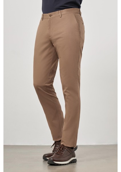 Koyu Bej Pamuklu Yandan Cepli Casual Slim Fit Chino Pantolon 1003245150 modelleri